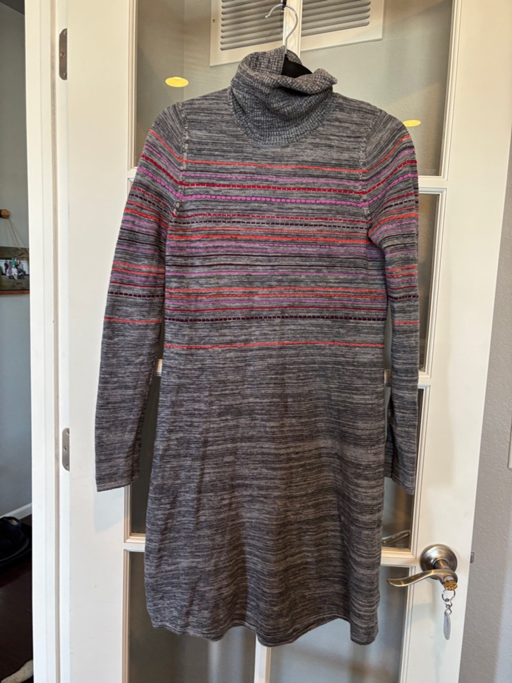 Krimson Klover Gray Knit Sweater with Pink & Red Accent Stripes